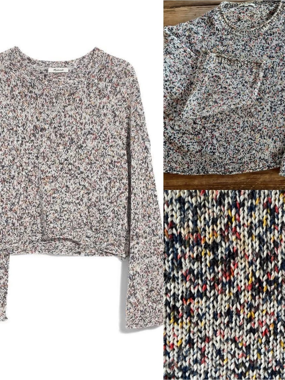 Nordstrom Madewell Crewneck Sweater in Cream with Multicolor Flecks, sz XL
